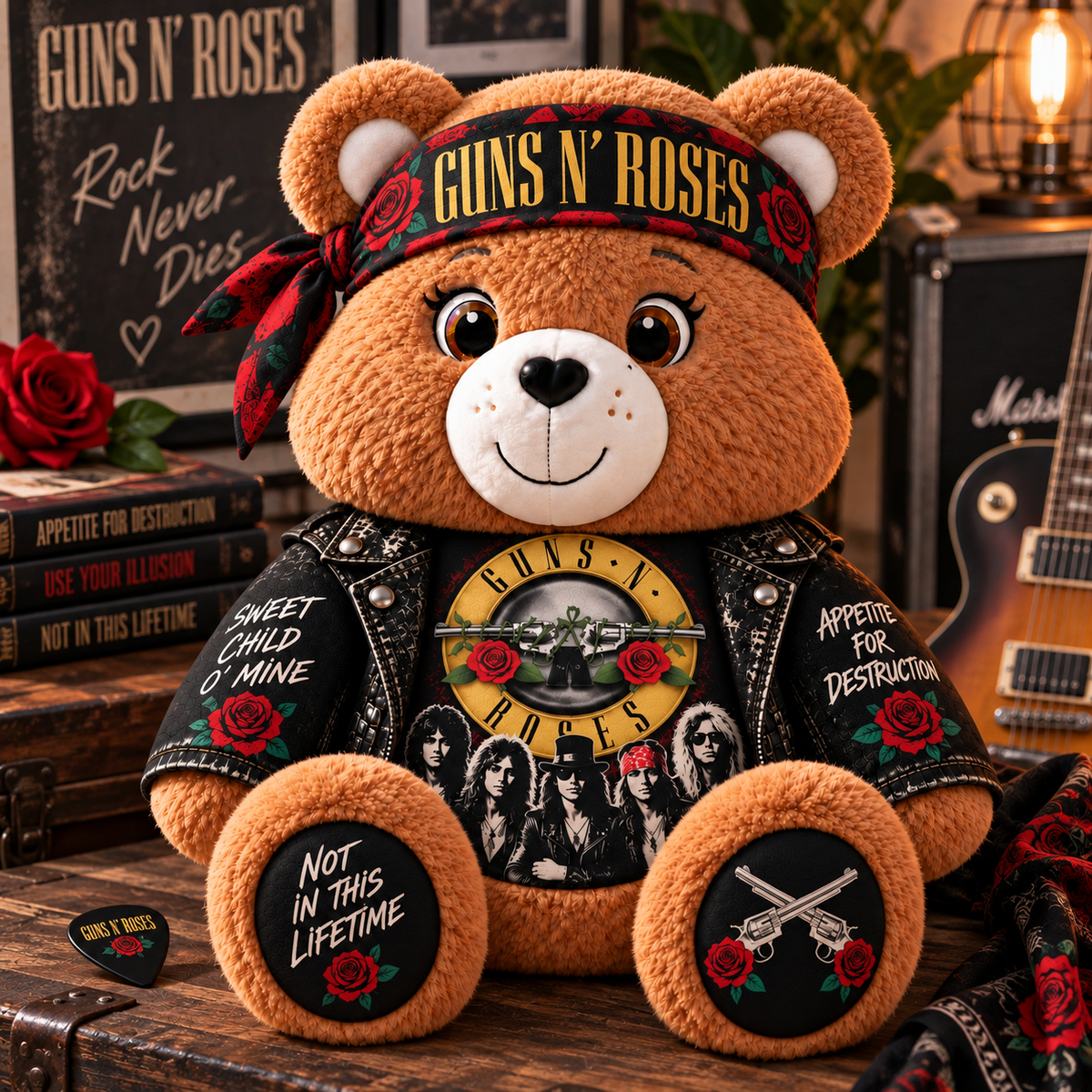Guns N’ Roses Custom Shaped Bear Pillow – Rock Music Inspired Gift for Guns N’ Roses Fans