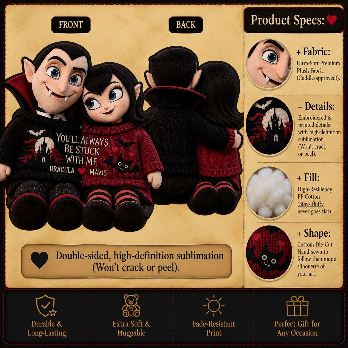 Personalized Spooky Vampire Couple Custom Shape Pillow – Personalized Couple Gift