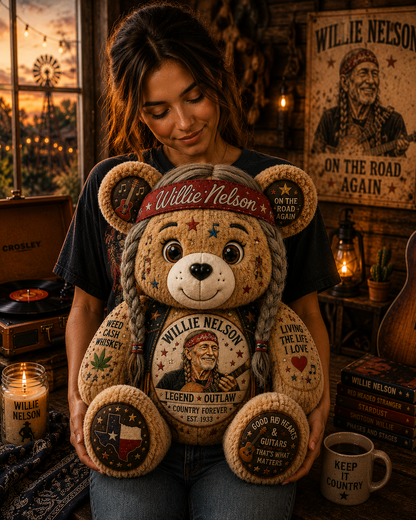 Willie Nelson Bear Custom Shaped Pillow – Gift for Fans & Country Music Lovers
