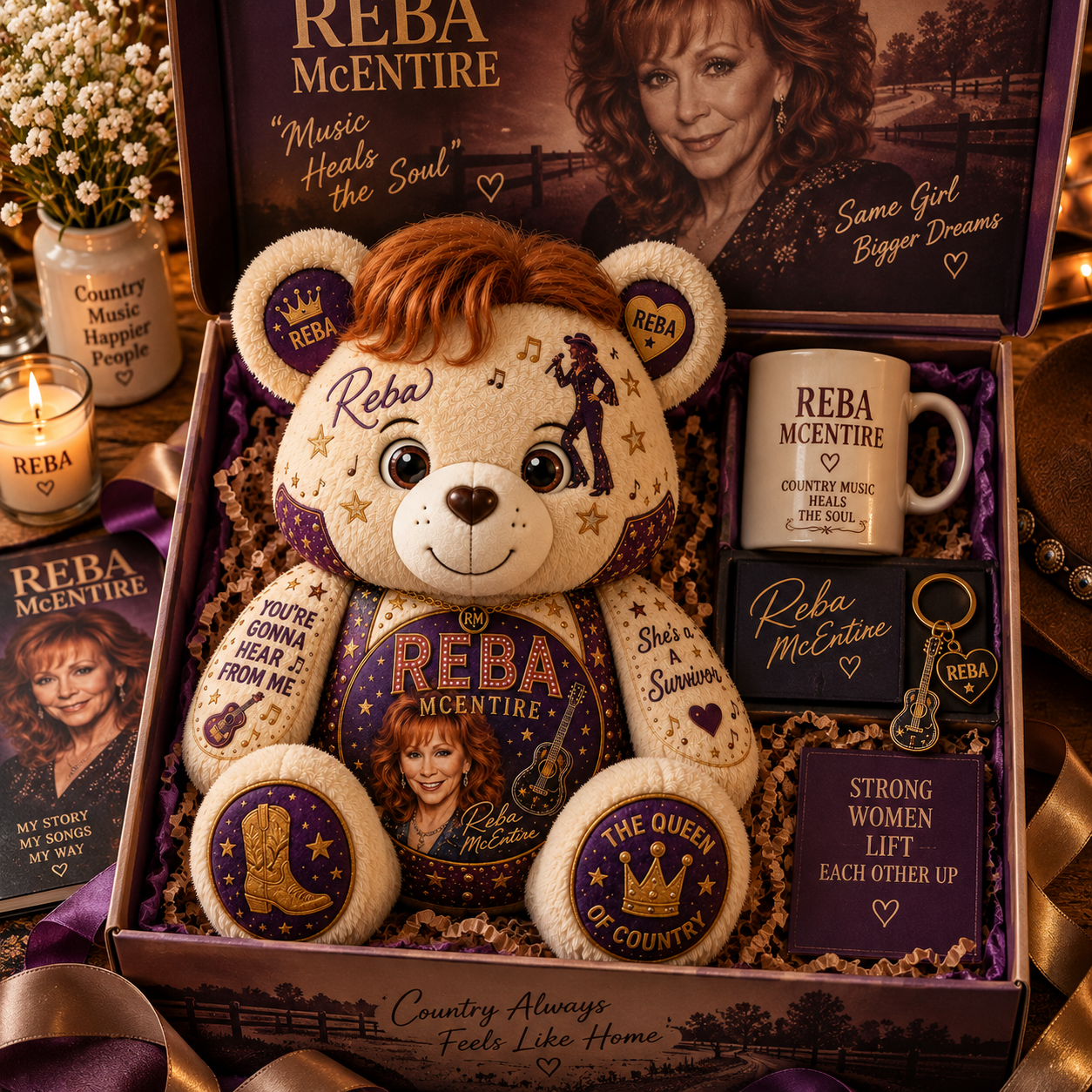 Reba McEntire Bear Custom Shaped Pillow – Queen of Country Music Fan Gift, Country Lover Decor