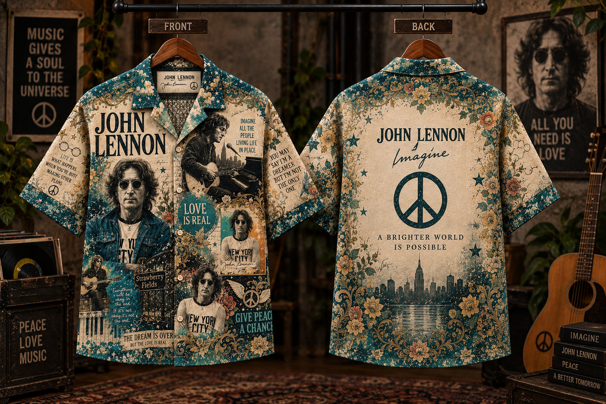 John Lennon Imagine Hawaiian Shirt – Give Peace a Chance Music Fan Gift, Classic Rock Legend Button-Up Shirt