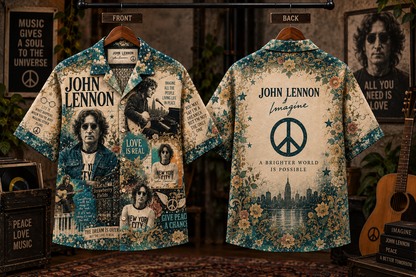 John Lennon Imagine Hawaiian Shirt – Give Peace a Chance Music Fan Gift, Classic Rock Legend Button-Up Shirt