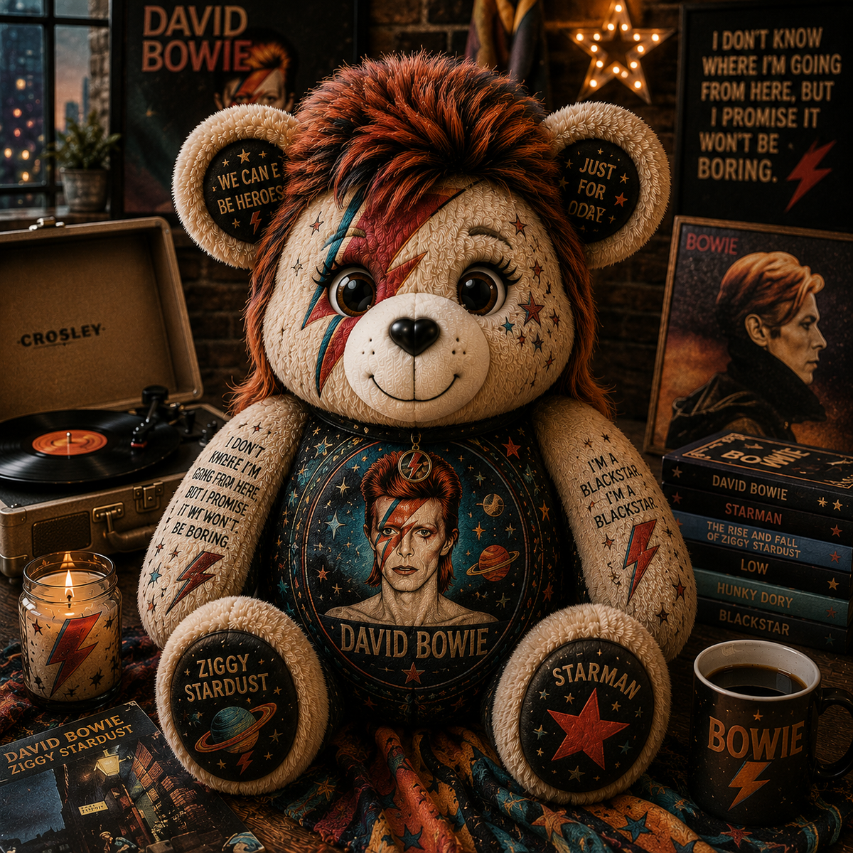 David Bowie Bear Custom Shaped Pillow – Gift for Classic Music Lovers