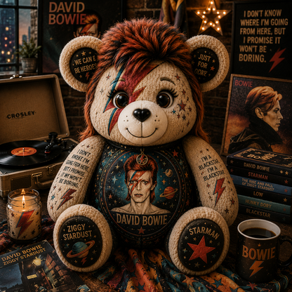 David Bowie Bear Custom Shaped Pillow – Gift for Classic Music Lovers