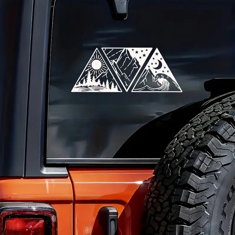 Sun Moon Ocean Mountain Vinyl Sticker White