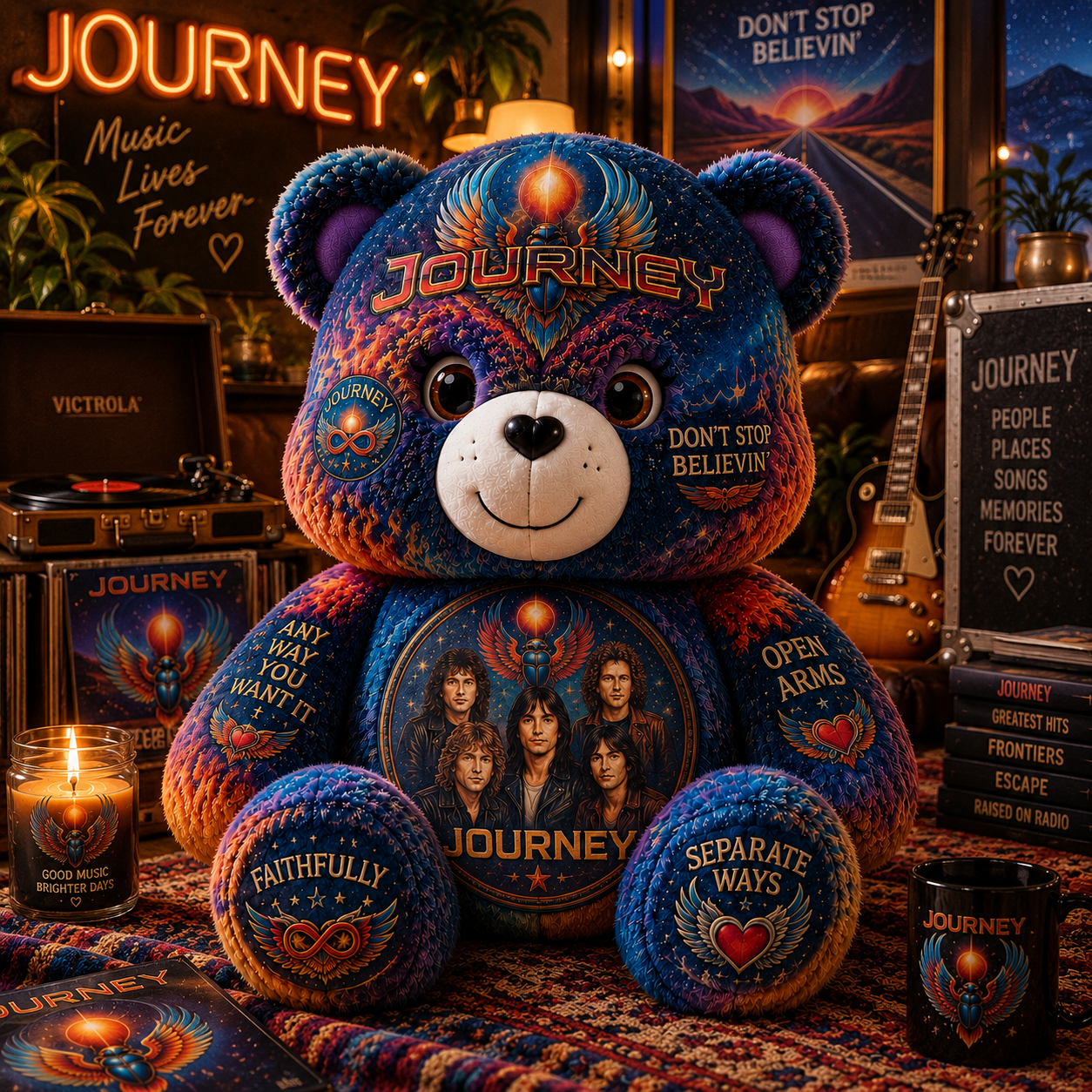 Journey Bear Custom Shaped Pillow – Don’t Stop Believin’ Classic Rock Band Fan Gift