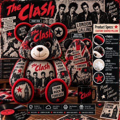 The Clash Bear Custom Shaped Pillow – London Calling Punk Rock Music Fan Gift