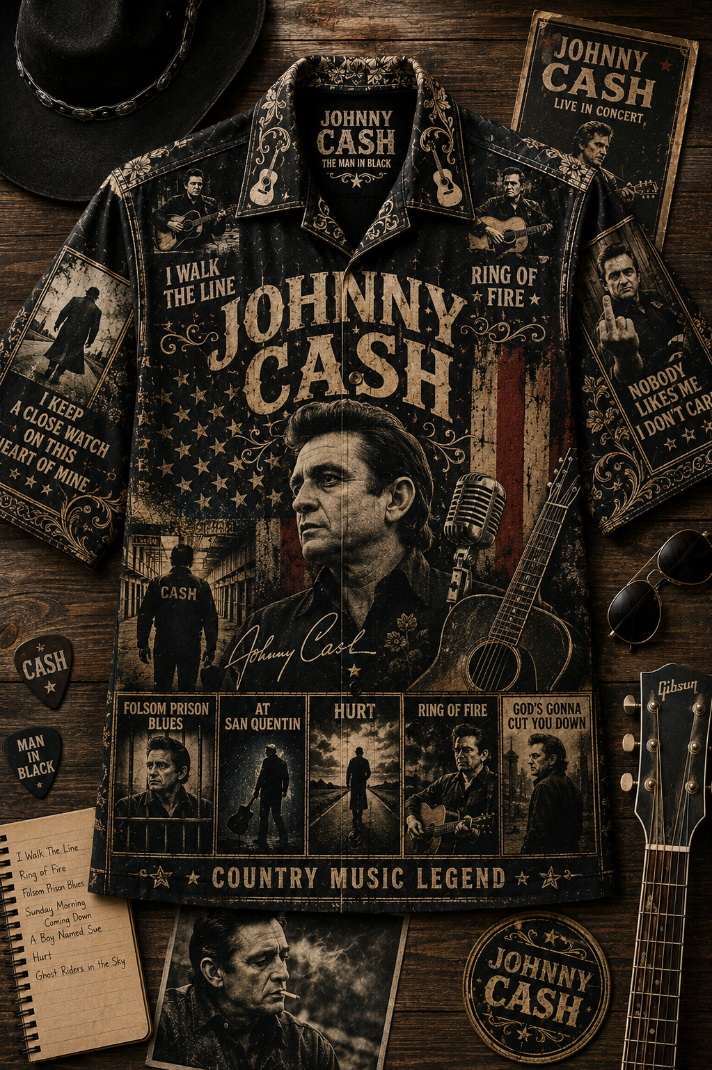 Jonny Cash Hawaiian Shirt - Vintage Country Music Fan Gift
