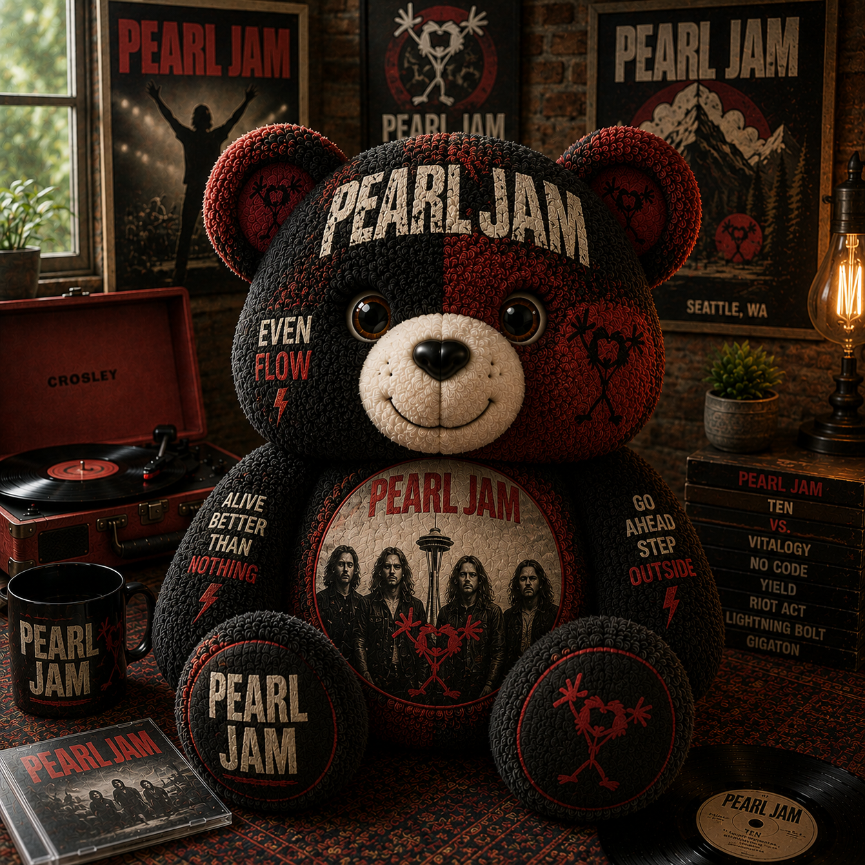 Pearl Jam Bear Custom Shaped Pillow – Seattle Grunge Rock Music Fan Gift,