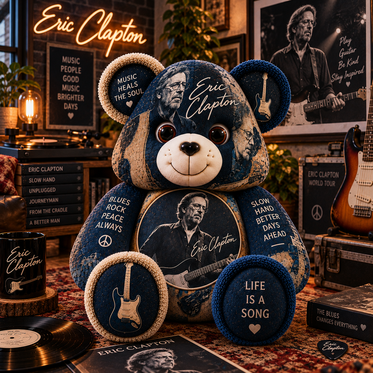 Eric Clapton Bear Custom Shaped Pillow – Slowhand Blues Rock Music Fan Gift