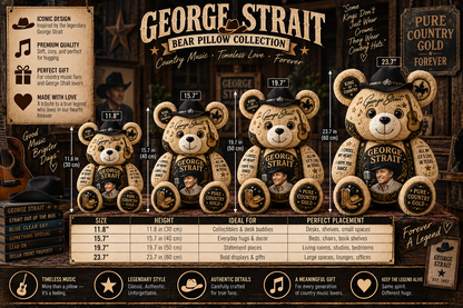George Strait Bear Custom Shaped Pillow – King of Country, Pure Country Music Fan Gift