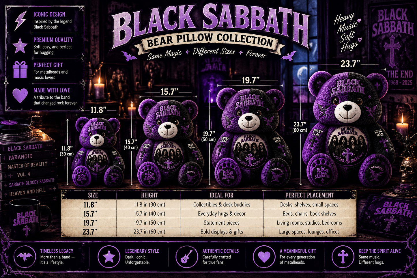 Black Sabbath Band Bear Custom Shaped Pillow – Rock Music Legend Gift