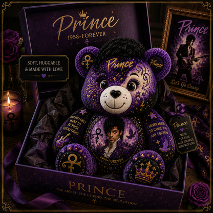 Prince Bear Custom Shaped Pillow – Gift for Prince Fans & Purple Rain Music Lovers
