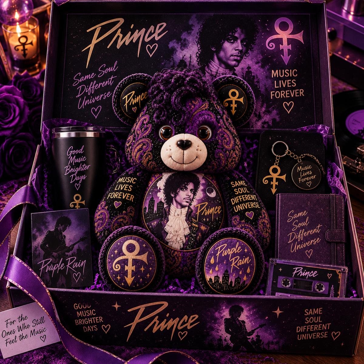 Prince Bear Custom Shaped Pillow – Purple Rain Music Fan Gift