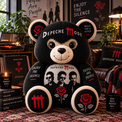 Depeche Mode Bear Custom Shaped Pillow – Synth-Pop Music Fan Gift, Personal Jesus & Violator Collectible