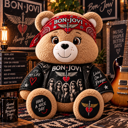 Bon Jovi Custom Shaped Bear Pillow – Livin’ on a Prayer Rock Music Inspired Gift for Bon Jovi Fans