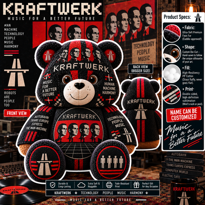 Kraftwerk Custom Shaped Bear Pillow – Electronic Music & Synth-Pop Inspired Gift for Kraftwerk Fans