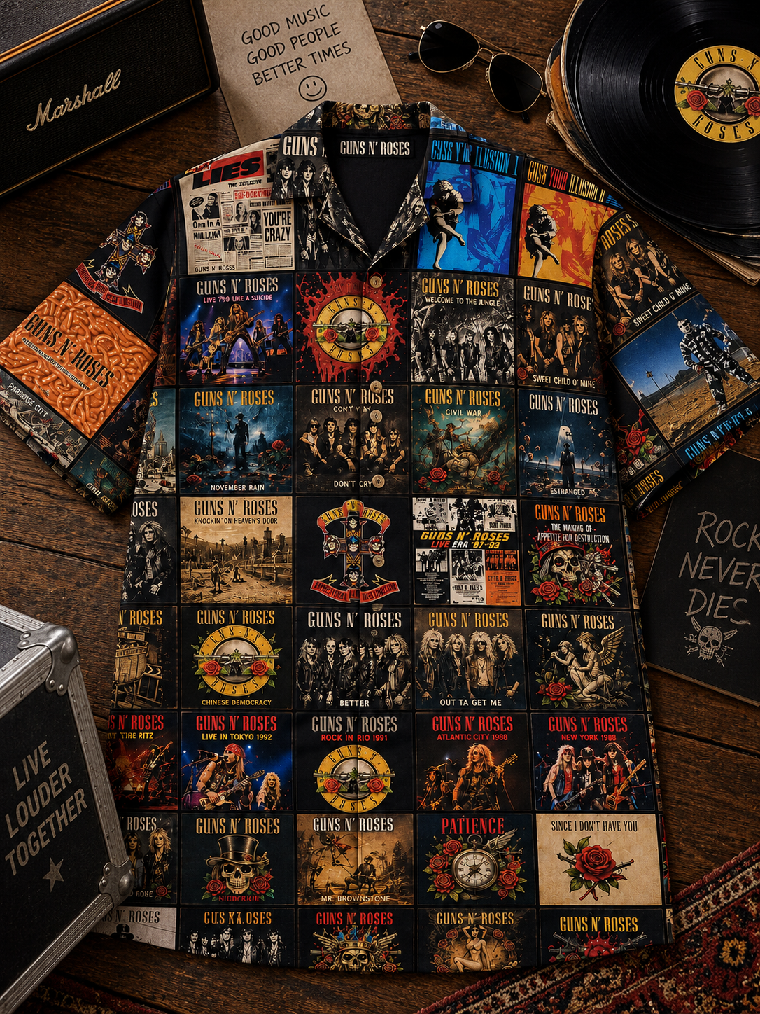 Guns N' Roses Album Collection Hawaiian Shirt - Vintage Rock Music Fan Gift