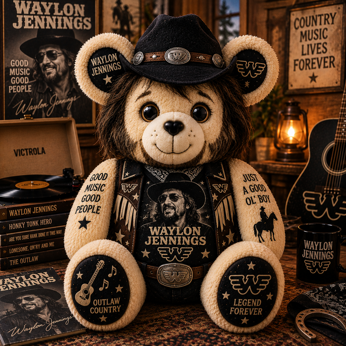 Waylon Jennings Custom Shaped Bear Pillow – Outlaw Country Music Inspired Gift for Waylon Jennings Fans