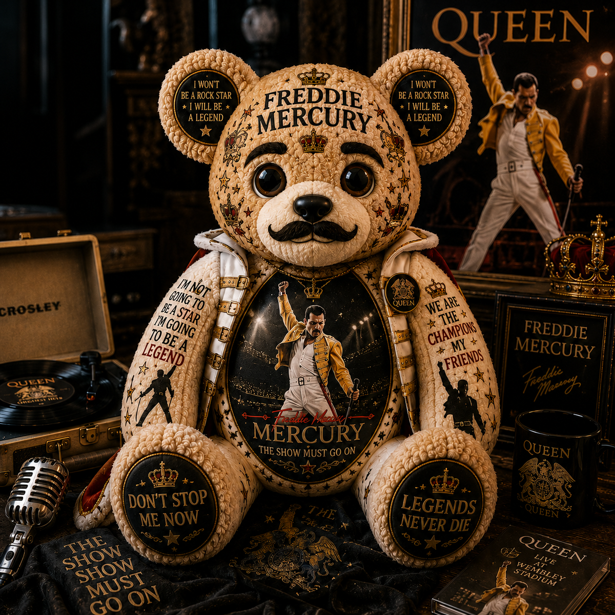 Freddie Mercury The Show Must Go On Bear Custom Shaped Pillow – Queen Legend Music Lover Gift