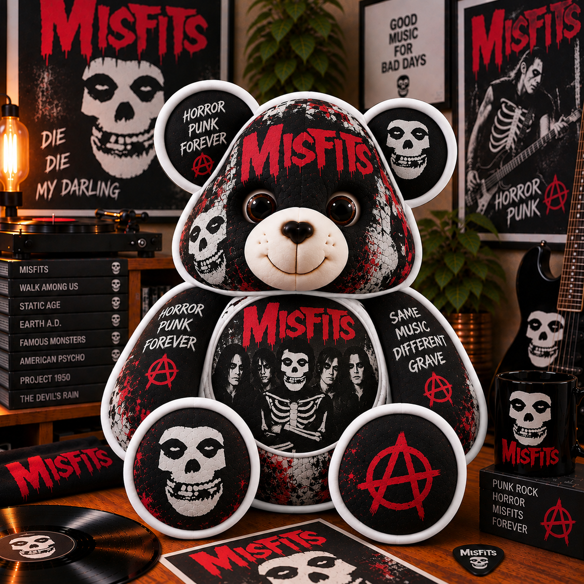 Misfits Custom Shaped Bear Pillow – Horror Punk Music Inspired Gift for Fans