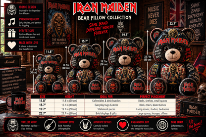 Iron Maiden Bear Custom Shaped Pillow – Fear of the Dark Heavy Metal Music Fan Gift, Rock Collectible