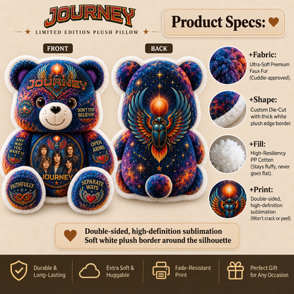 Journey Bear Custom Shaped Pillow – Don’t Stop Believin’ Classic Rock Band Fan Gift