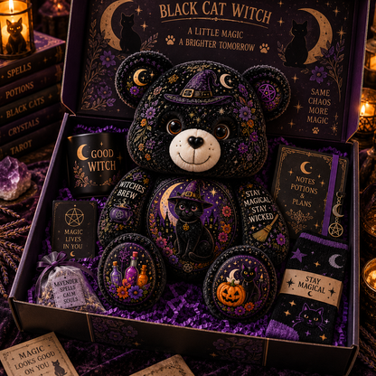 Black Cat Witch Bear Custom Shaped Pillow – Stay Magical, Stay Wicked Halloween Witchy Gift