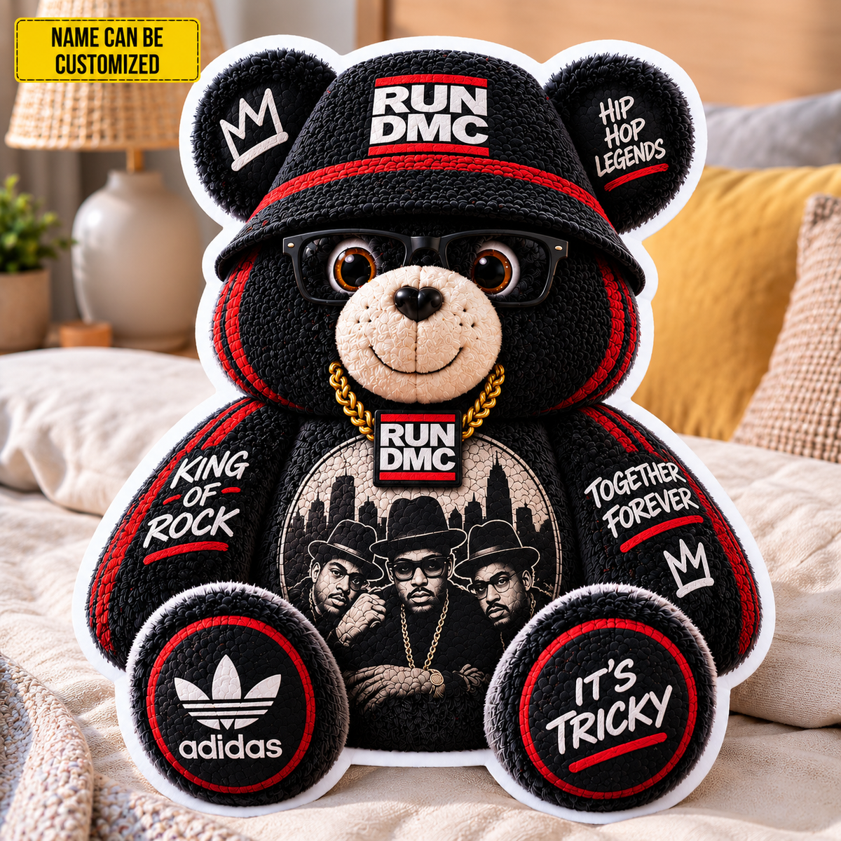 Run-DMC Custom Shaped Bear Pillow – Old School Hip Hop Inspired Gift for Run-DMC Fans