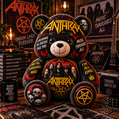 Anthrax Bear Custom Shaped Pillow – Thrash Metal Music Fan Gift