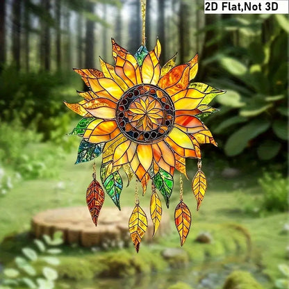 Bohemian Sunflower Stained Glass Window Hanging