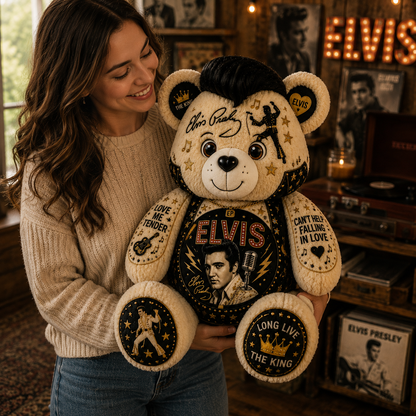 Elvis Presley Bear Custom Shaped Pillow – Gift for Elvis Fans & Rock ’n’ Roll Lovers