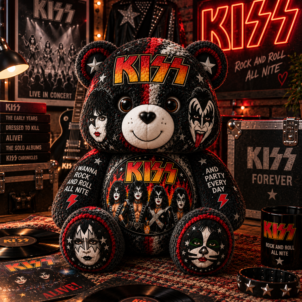 KISS Bear Custom Shaped Pillow – Rock and Roll Band Fan Gift, Classic Rock Music Decor