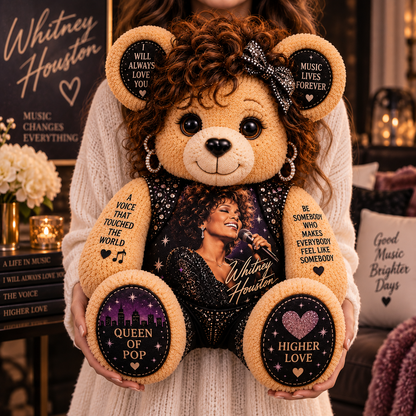 Whitney Houston Custom Shaped Bear Pillow – Music Legend Inspired Gift for Fans