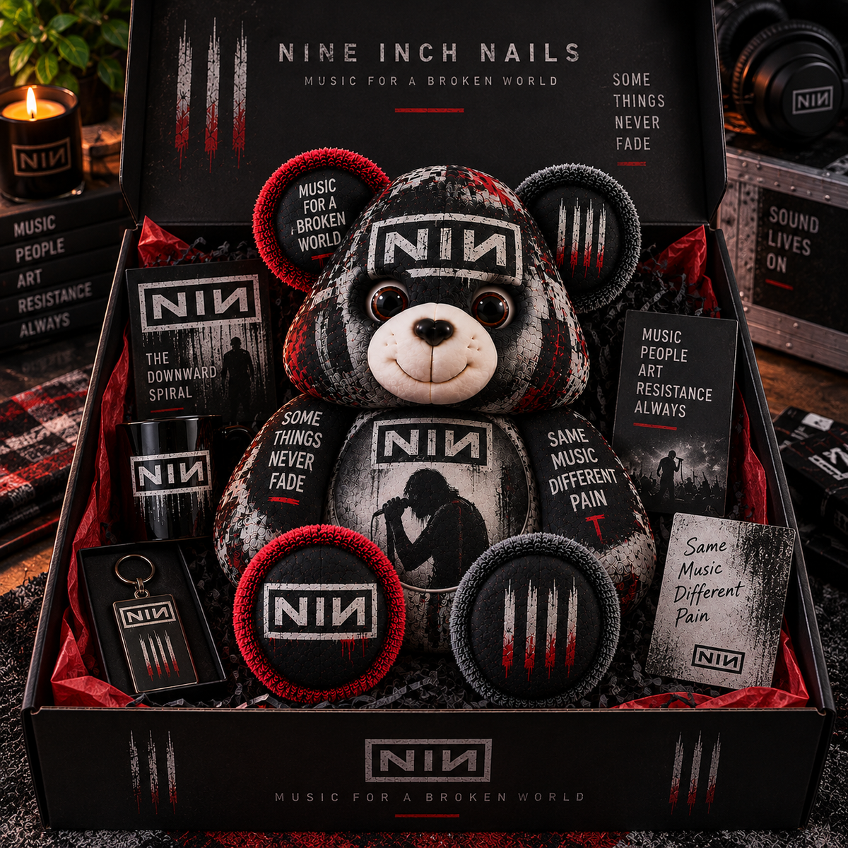 Nine Inch Nails Custom Shaped Bear Pillow – Industrial Rock Music Inspired Gift for Fans