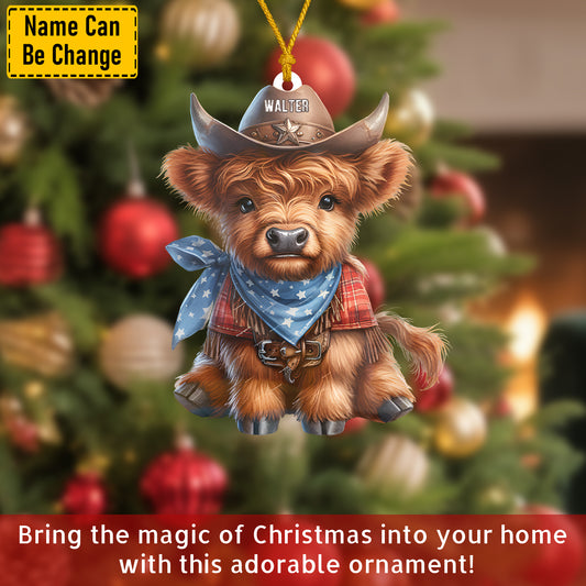 Personalized Western Cow Christmas Ornament
