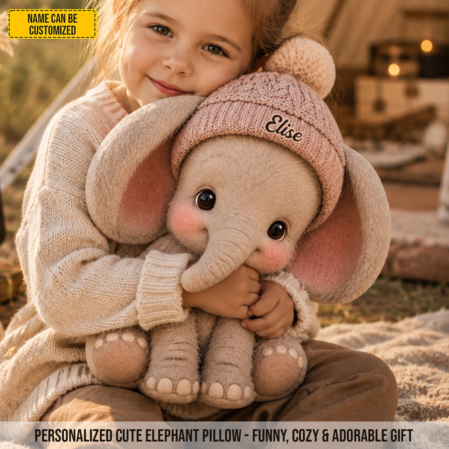 Personalized Warm Elephant Custom Shaped Pillow