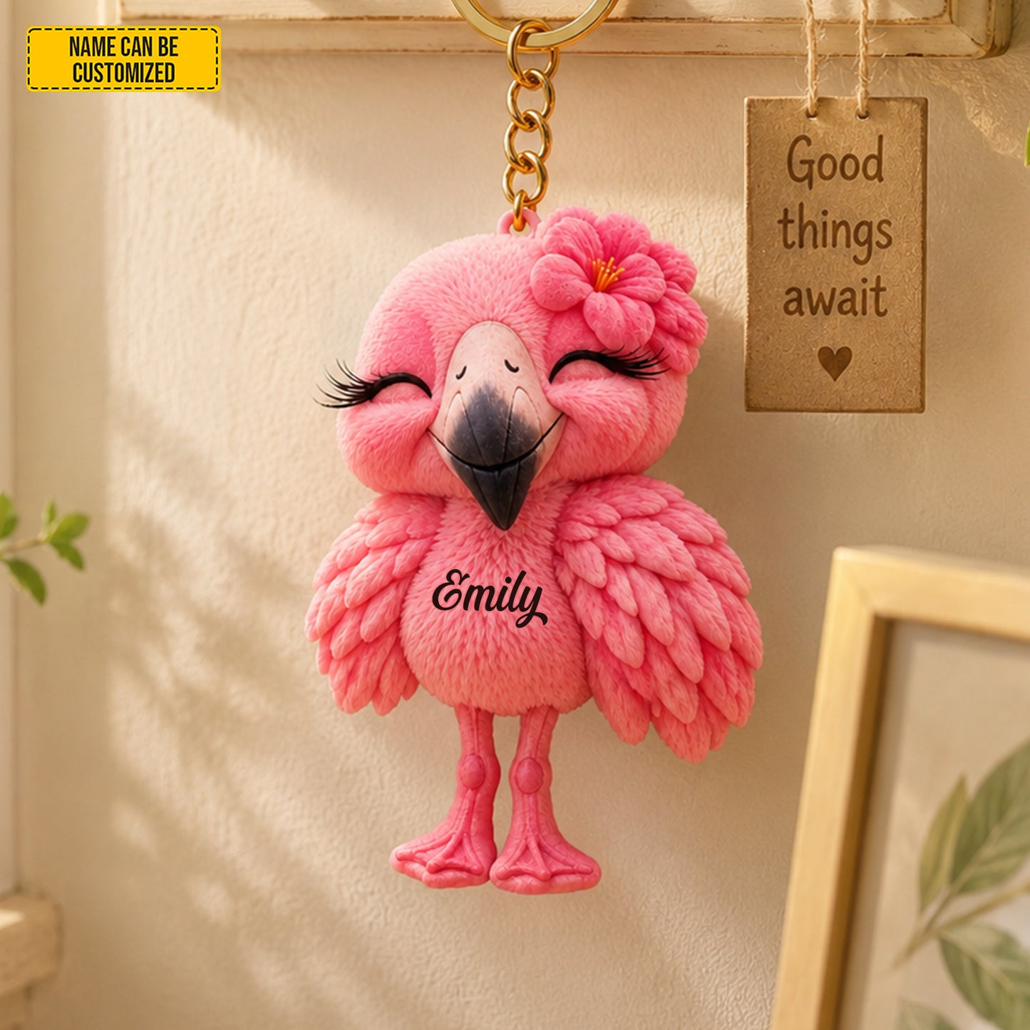 Personalized Pink Flamingo Keychain