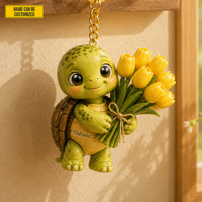Personalized Tulip Turtle Keychain