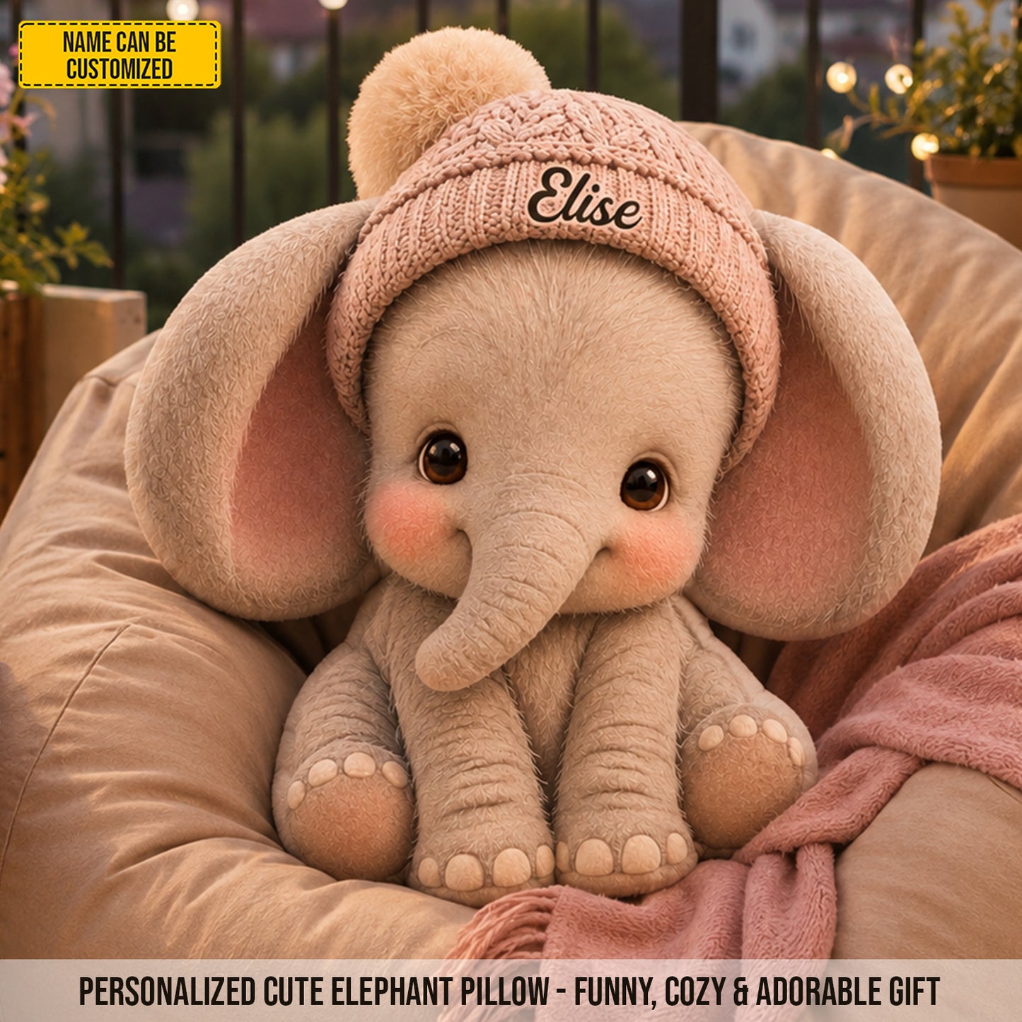 Personalized Warm Elephant Custom Shaped Pillow
