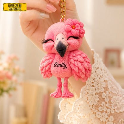Personalized Pink Flamingo Keychain