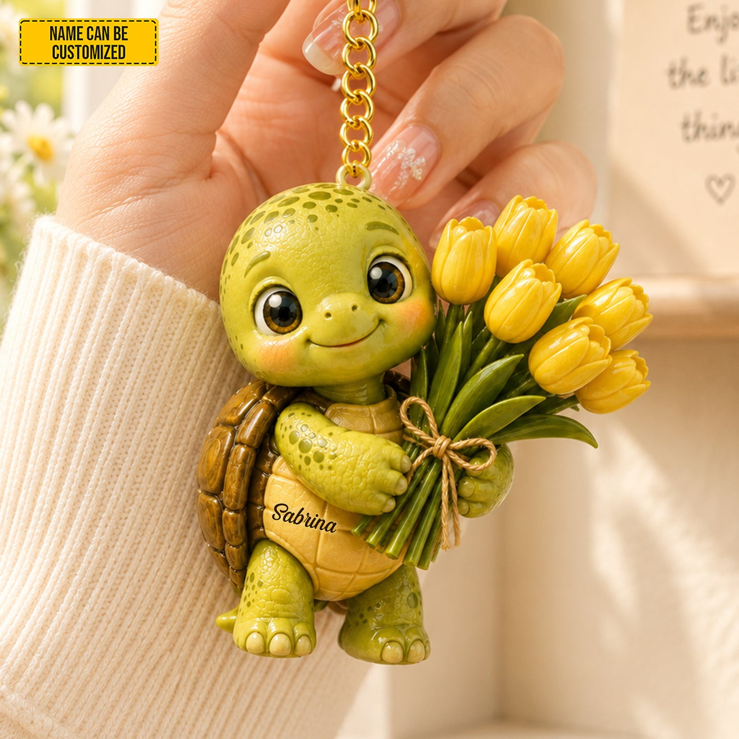 Personalized Tulip Turtle Keychain