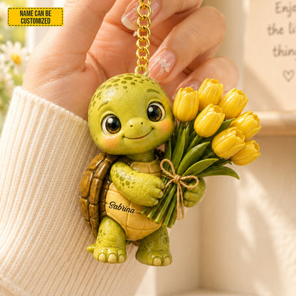 Personalized Tulip Turtle Keychain