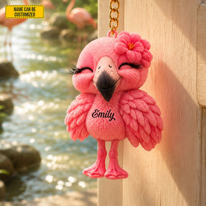 Personalized Pink Flamingo Keychain