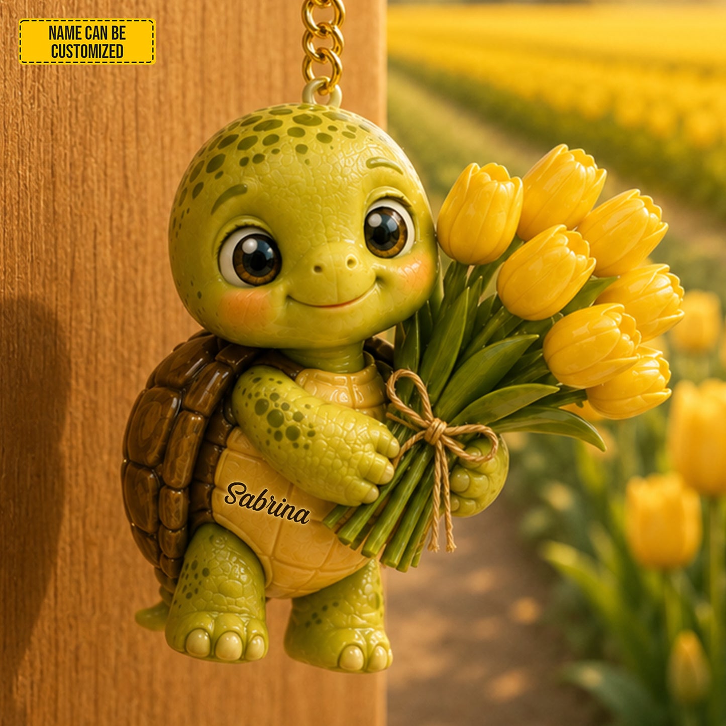 Personalized Tulip Turtle Keychain