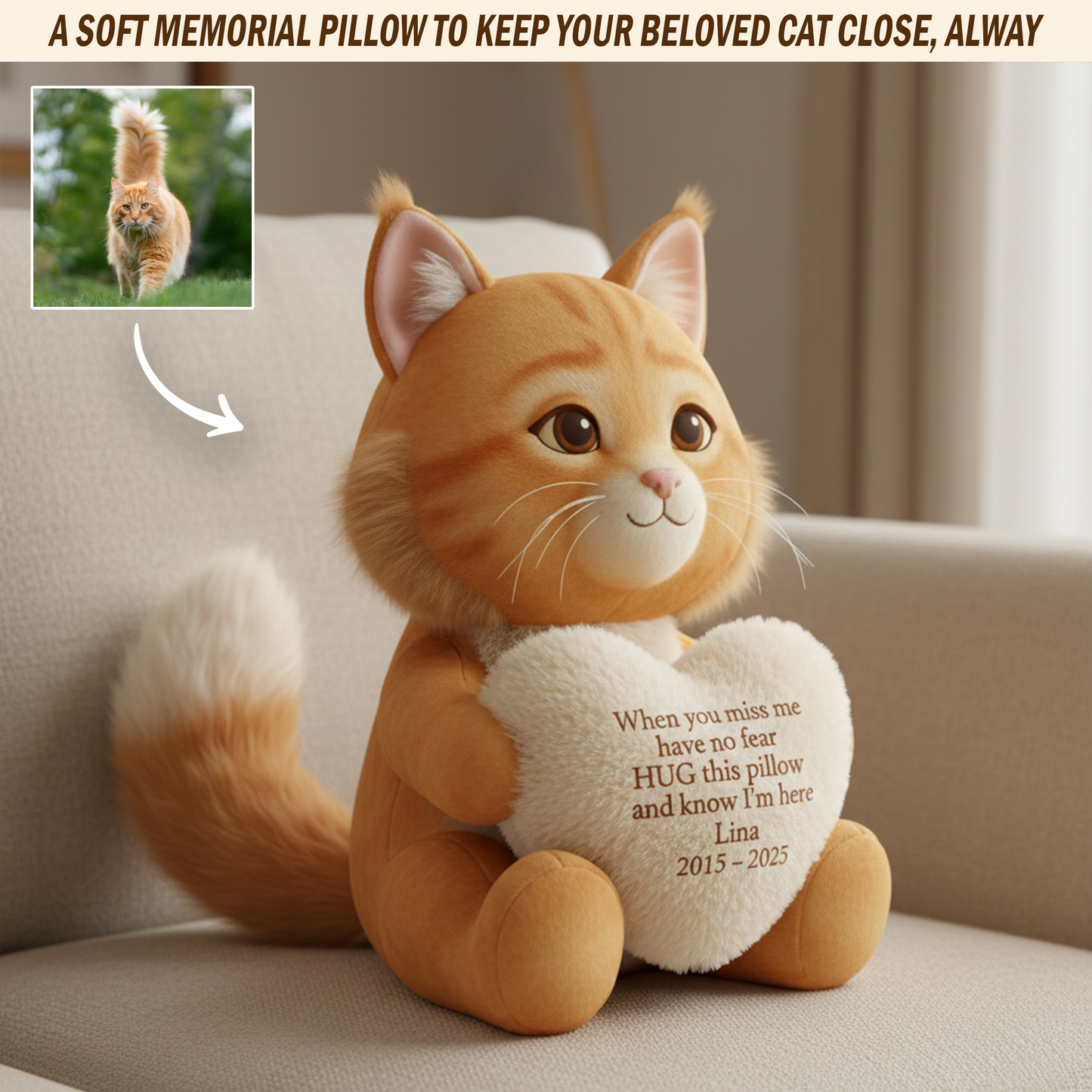When You Miss Me – Personalized Cat Memorial Shaped Pillow