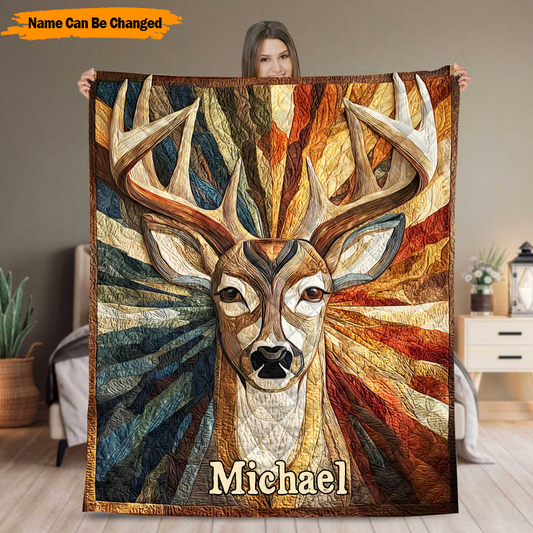 Majestic Buck Radiance – Personalized Quilted Blanket