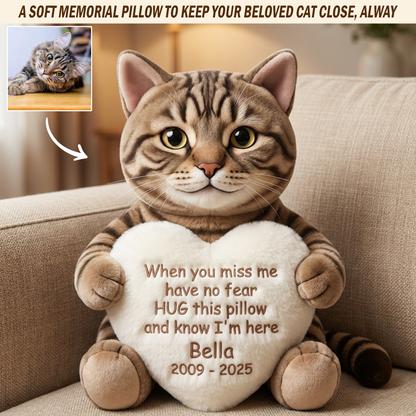 When You Miss Me – Personalized Cat Memorial Shaped Pillow