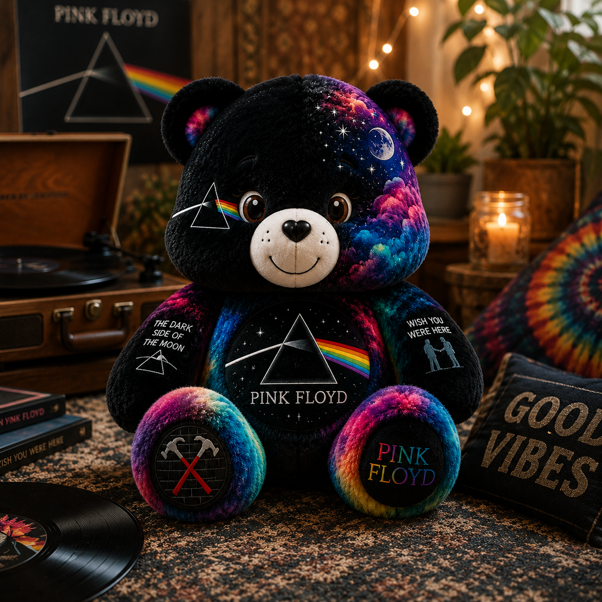 Pink Floyd Bear Custom Shaped Pillow – Gift for Pink Floyd Fans & Classic Rock Lovers