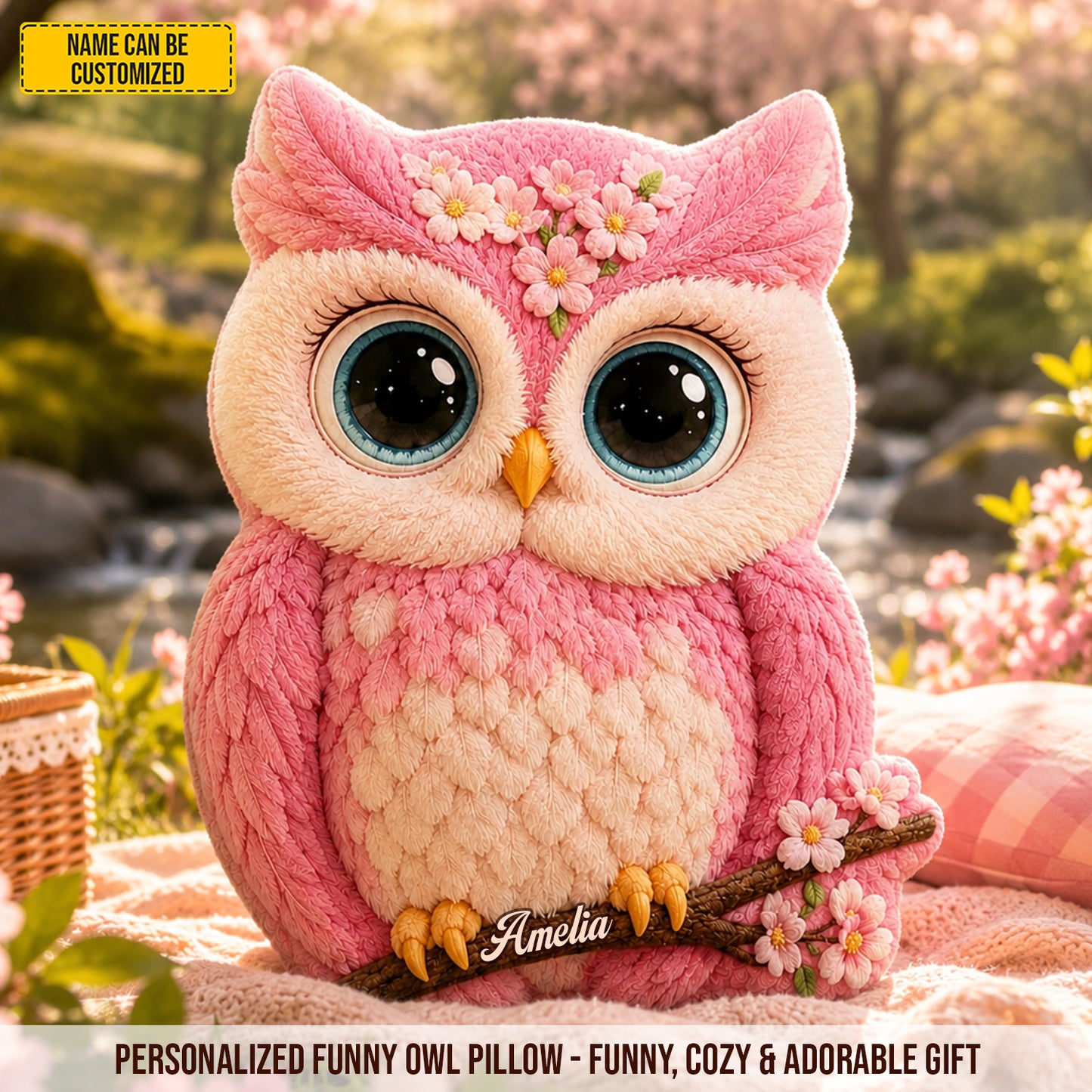 Cherry Blossom Owl – Personalized Custom Shaped Pillow